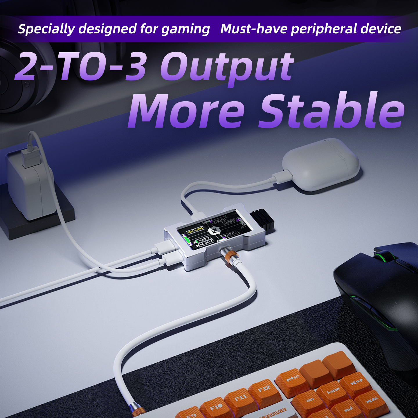 Desk Setup Hub - HMHUB Gaming USB Hub - 2-To-3