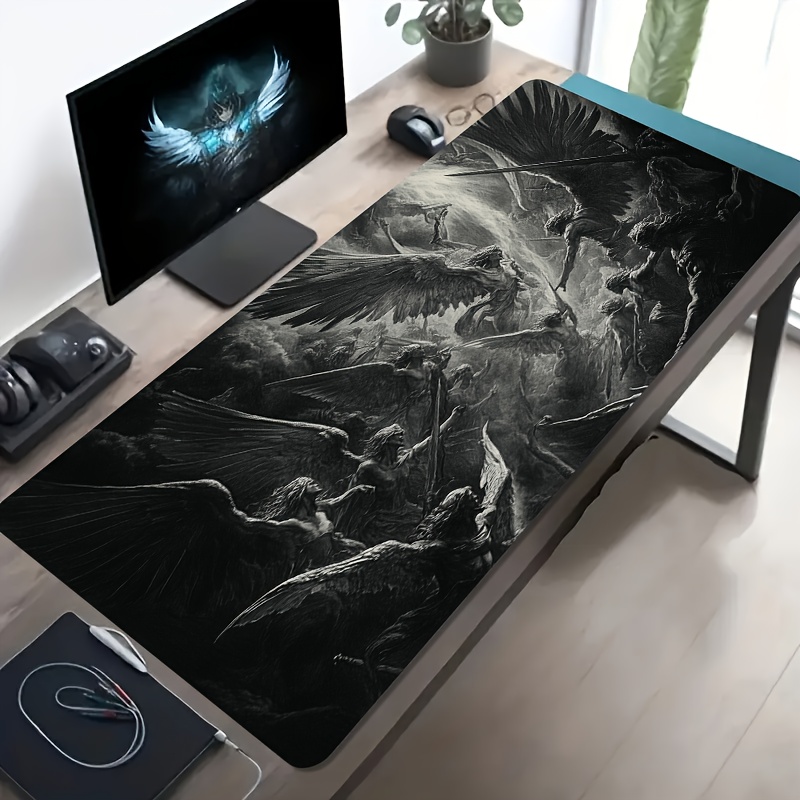 Desk Setup Black And White - Epic Angel War Scene Extended Gaming