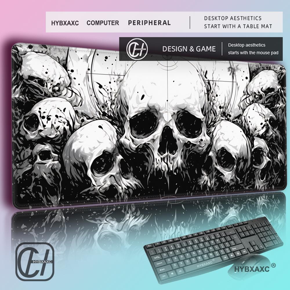 Desk Setup Black And White - HYBXAXC Skull Desk Mat Horror Art