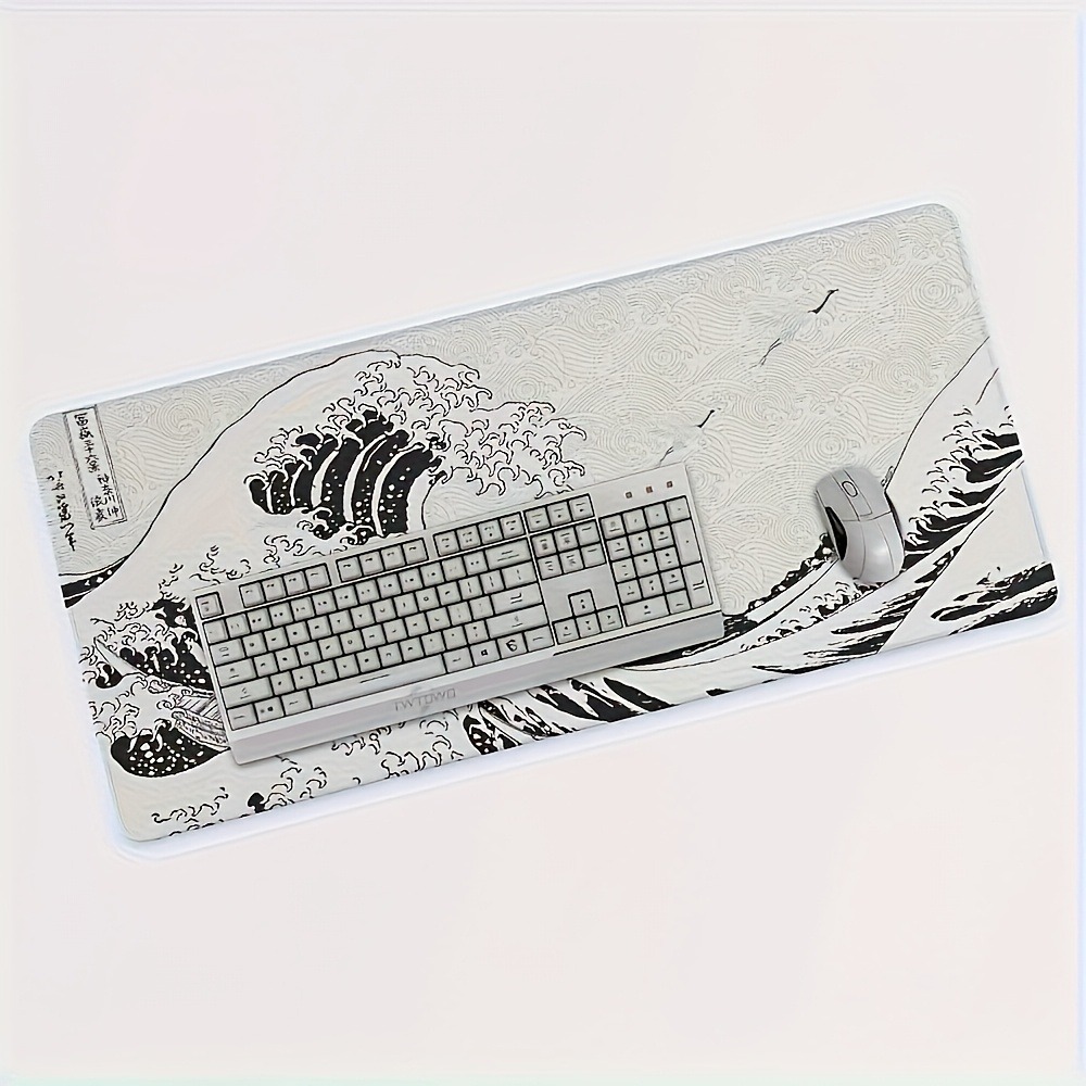 Desk Setup Black And White - Black White Wave Art Desk Mat