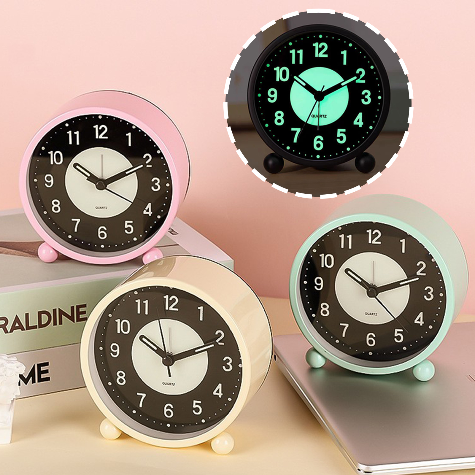 Desk Setup Dark - 4.5-Inch Luminous Alarm Clock Rechargeable Small