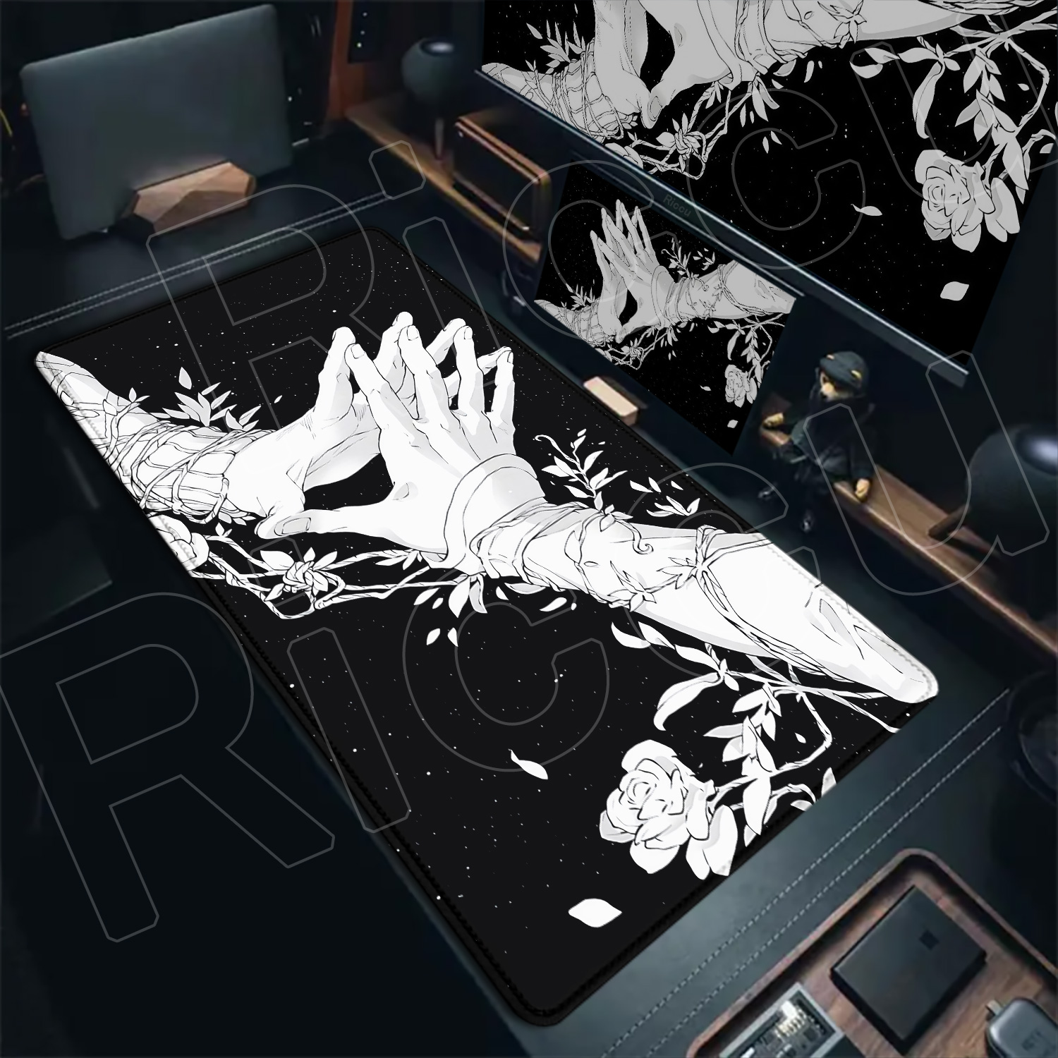Desk Setup Pc And Laptop - HD Large Black White XXL Gothic