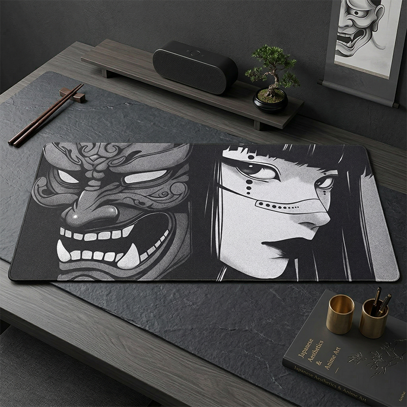Japanese Oni Mask Anime Mouse  - огляд і ціна Desk Setup Black And White