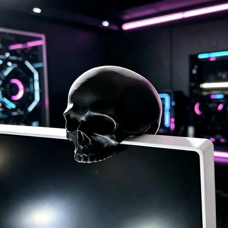 Skull Monitor Ornament, Gothic - огляд і ціна Desk Setup Black And White