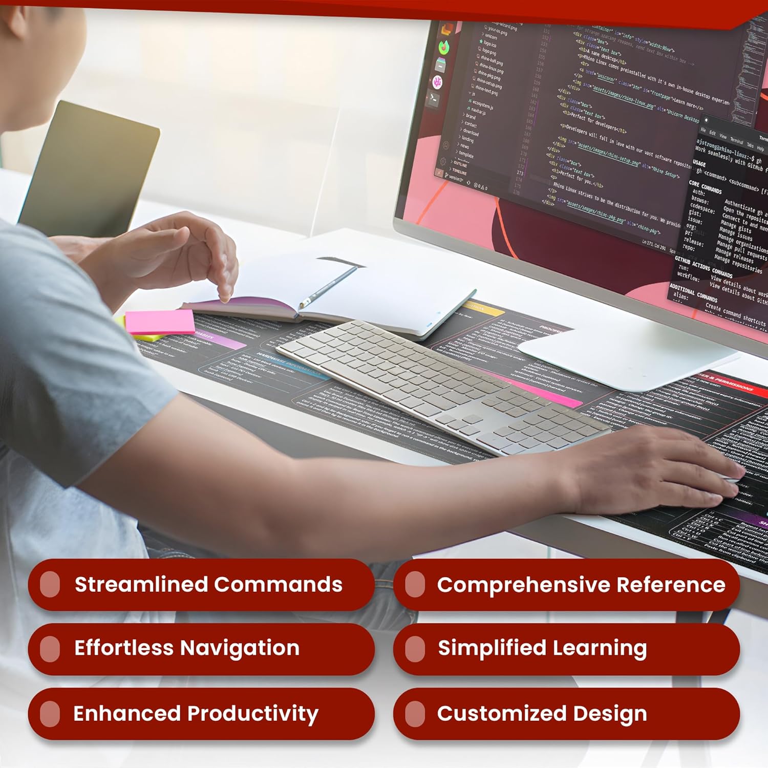 Linux Commands Mouse Pad,Short - огляд і ціна Desk Setup Red