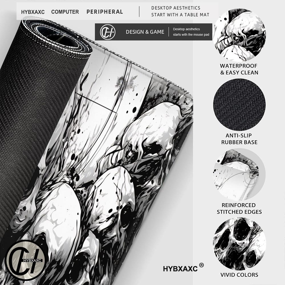 HYBXAXC Skull Desk Mat Horror  - огляд і ціна Desk Setup Black And White