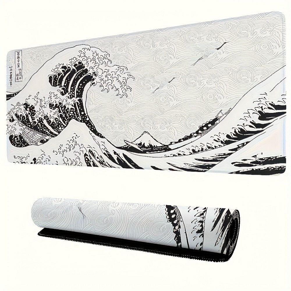 Black White Wave Art Desk Mat  - огляд і ціна Desk Setup Black And White