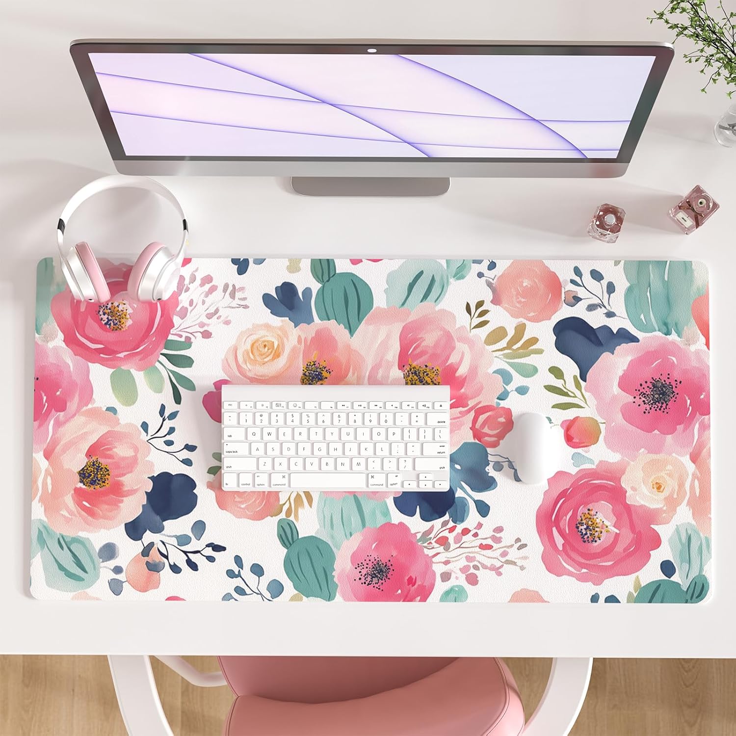 Large Mouse Pad Pink Floral De - огляд і ціна Desk Pad Leather Large