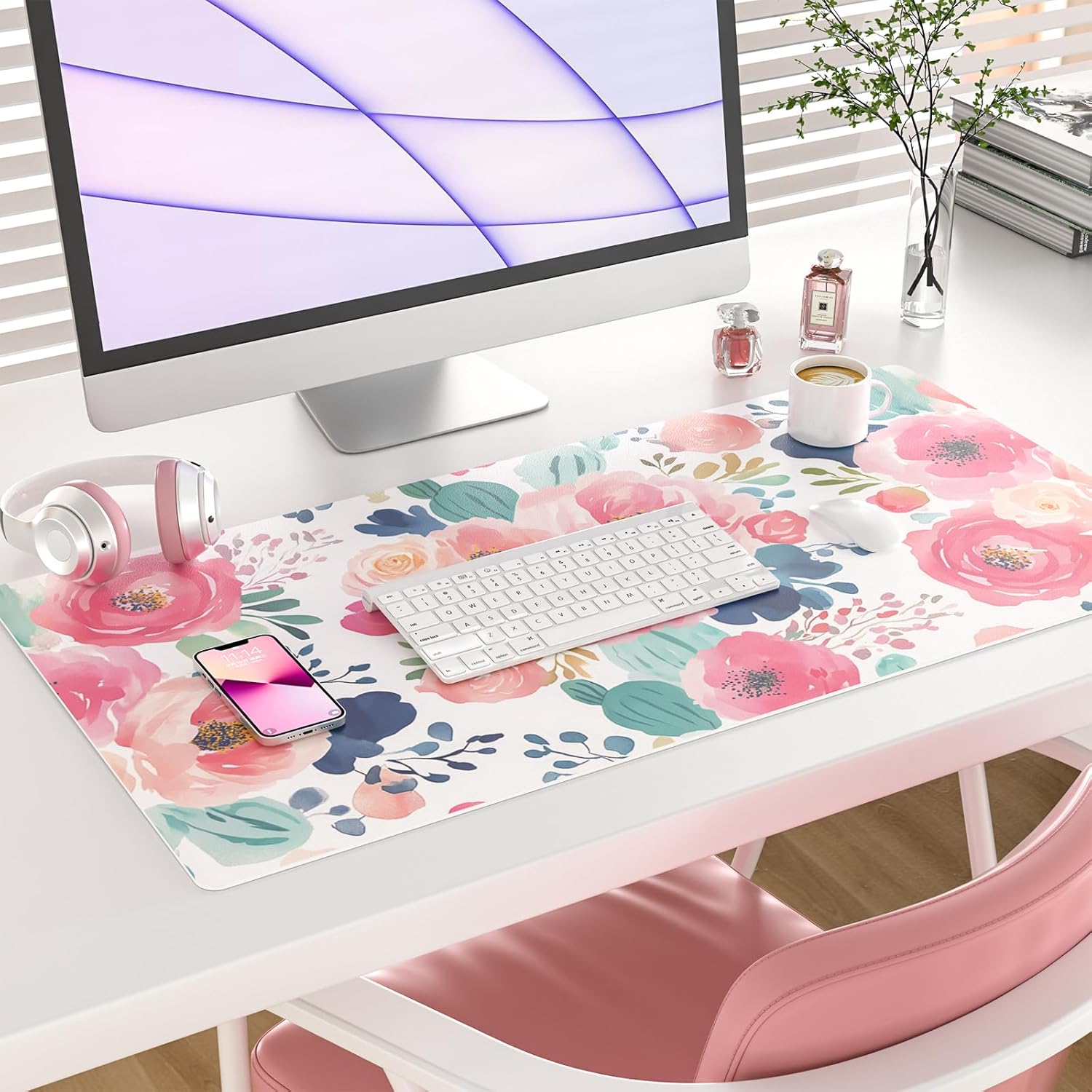 Large Mouse Pad Pink Floral De - огляд і ціна Desk Pad Leather Large